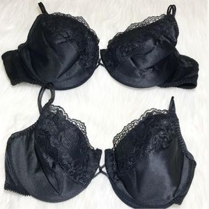 2 Black Lace Lined Bra Bundle 38C